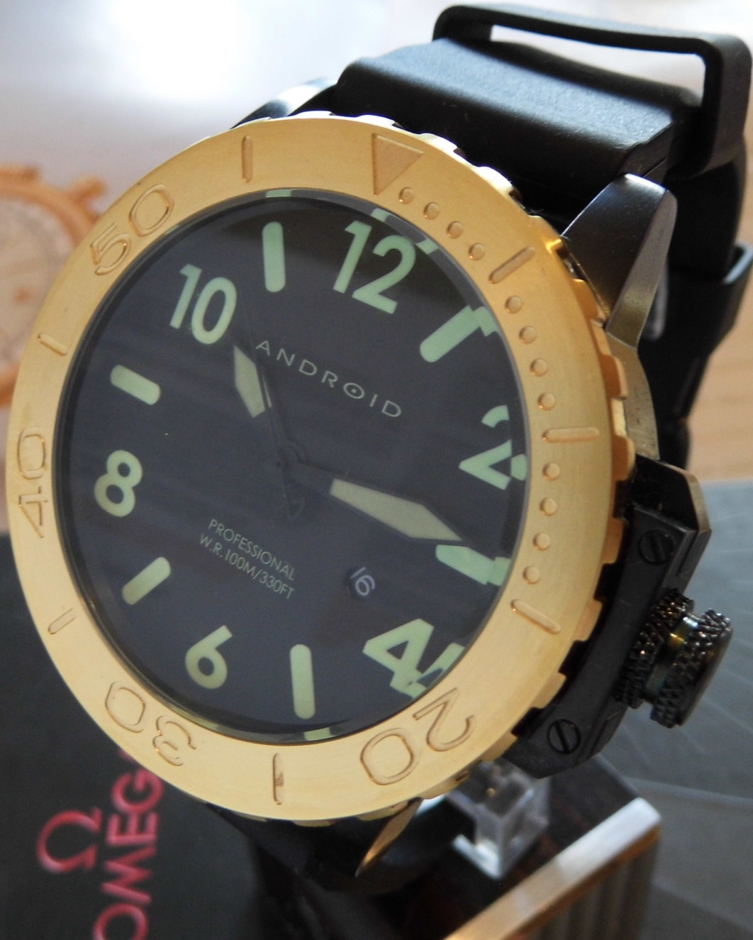 Android Transocean 52 Divers Watch, Black Dial With Rubber Strap