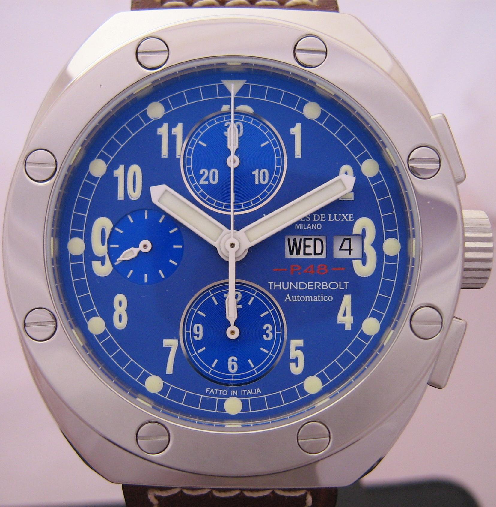 Thunderbolt Automatic Chronograph, Blue Dial With Brown Leather Strap