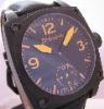 Debaufre Airforce Orange Watch, Black Dial With Leather Strap
