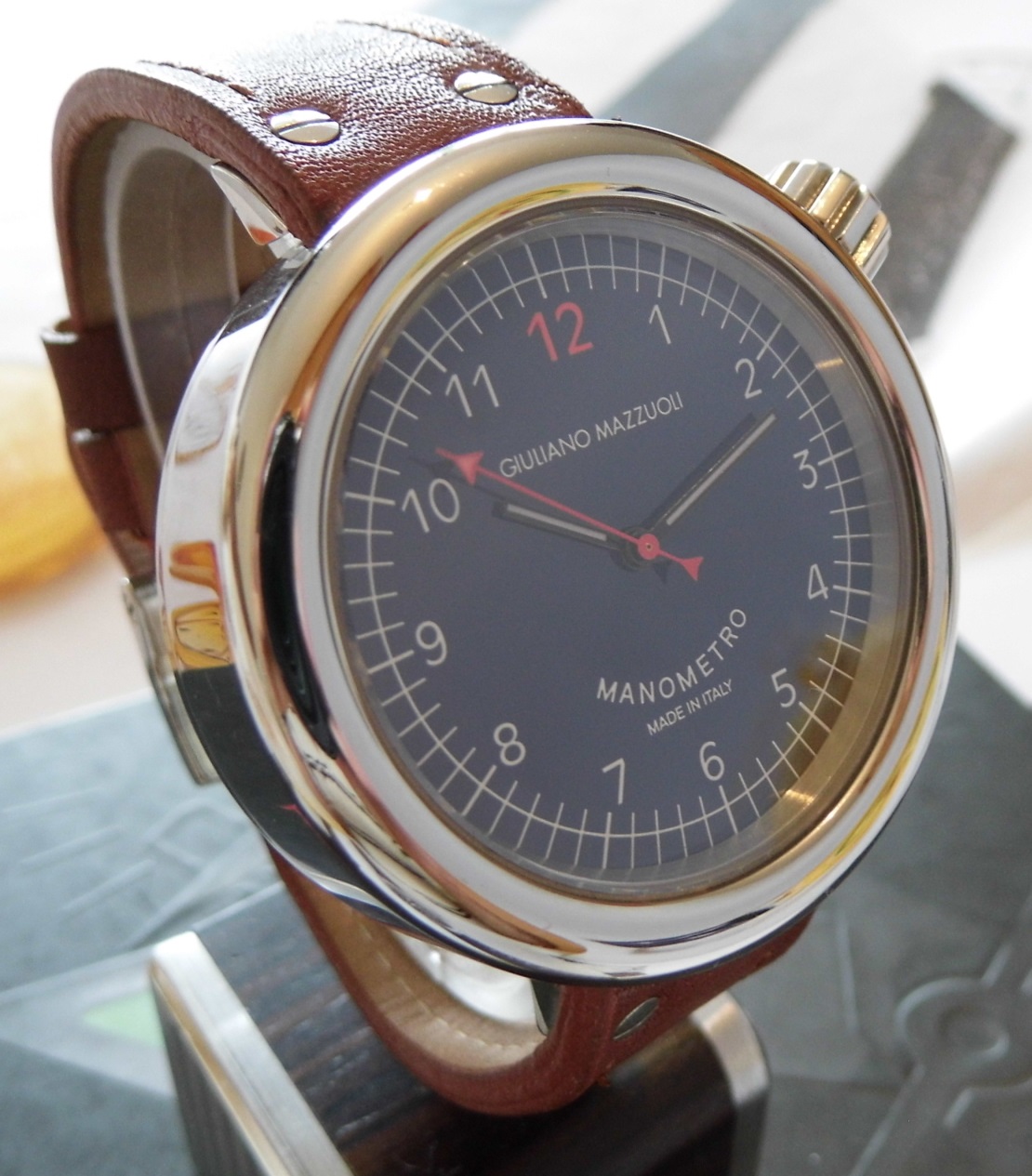 Giuliano Mazzuoli Manometro, Blue Dial, Brown Leather Strap