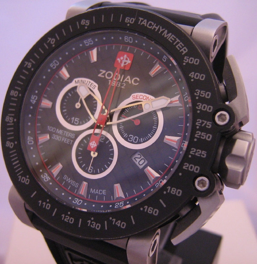 Zodiac ZMX02 Racer Chronograph, Black Dial With Rubber Strap