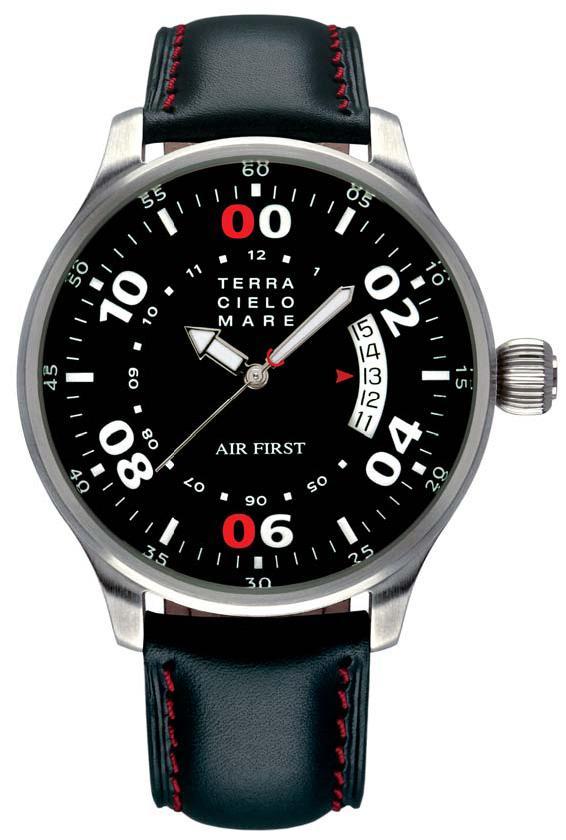 Vertical Date Automatic Watch, Black Dial With Leather Strap