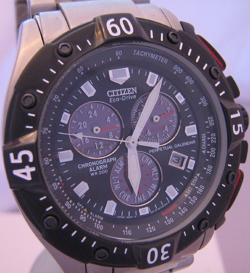 Citizen Eco Drive Perpetual Calendar Chronograph, Black Dial With Bracelet