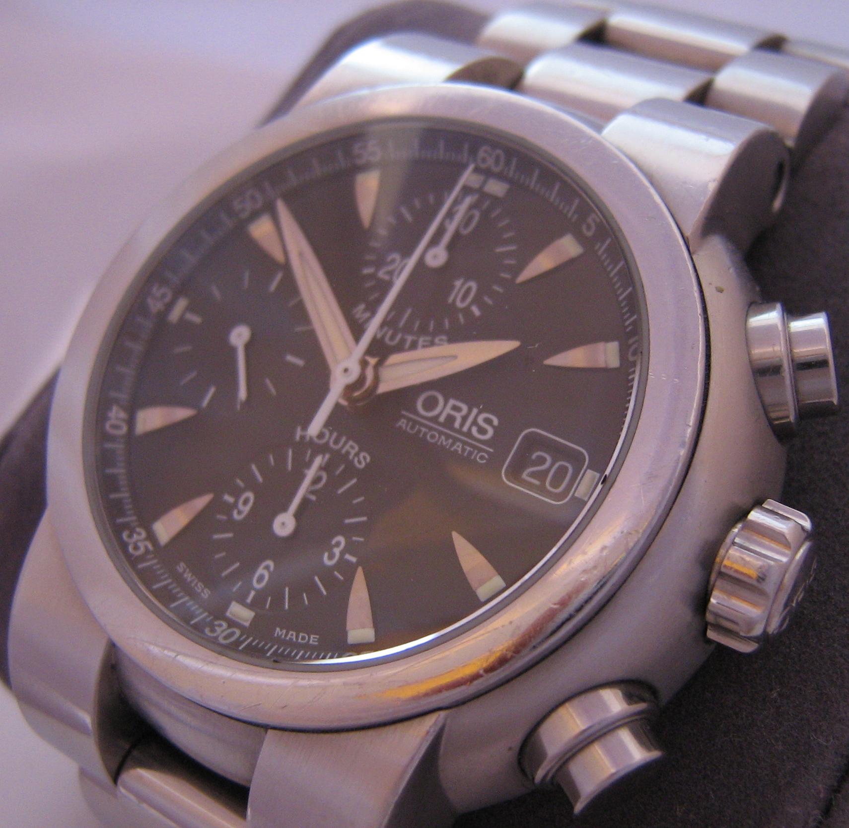 Oris TT1 Chronograph, Black Dial With Stainless Steel Bracelet