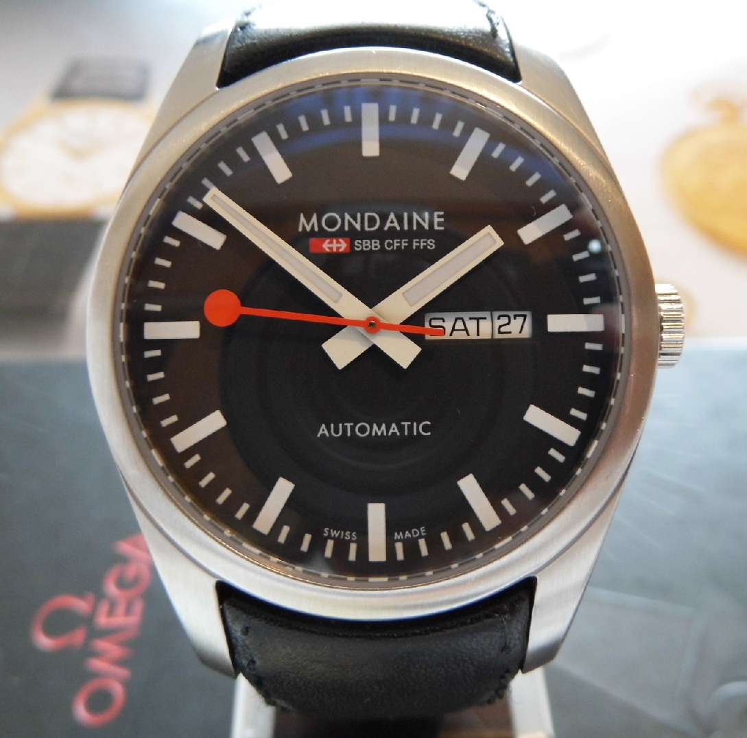 Mondaine Retro Automatic Black Dial Leather Strap