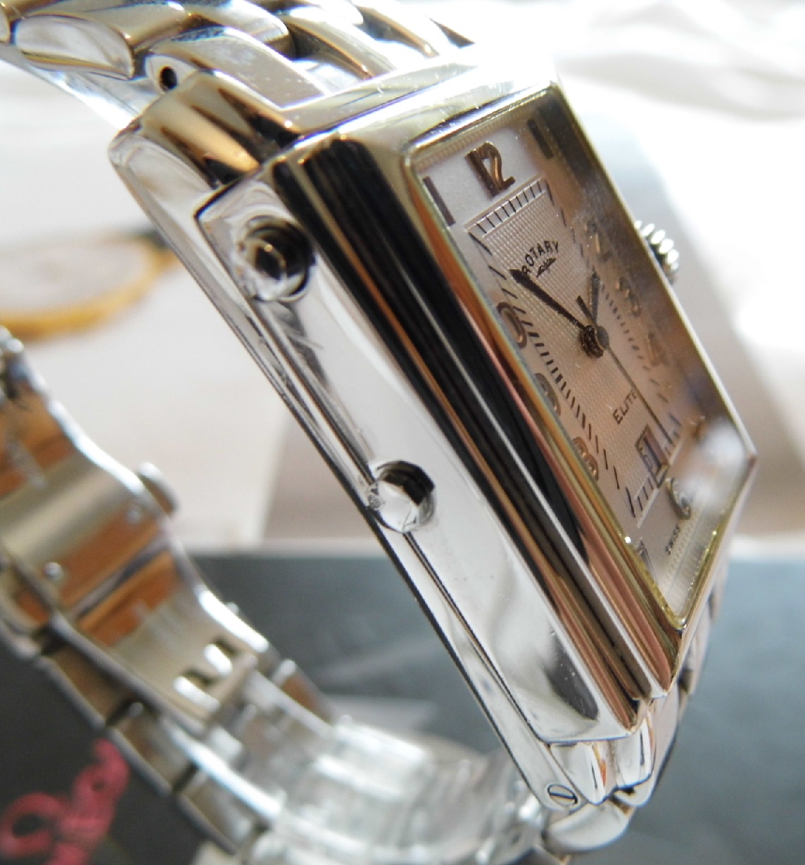Rotary Elite Reverso Quartz, Silver Dials, Steel Bracelet