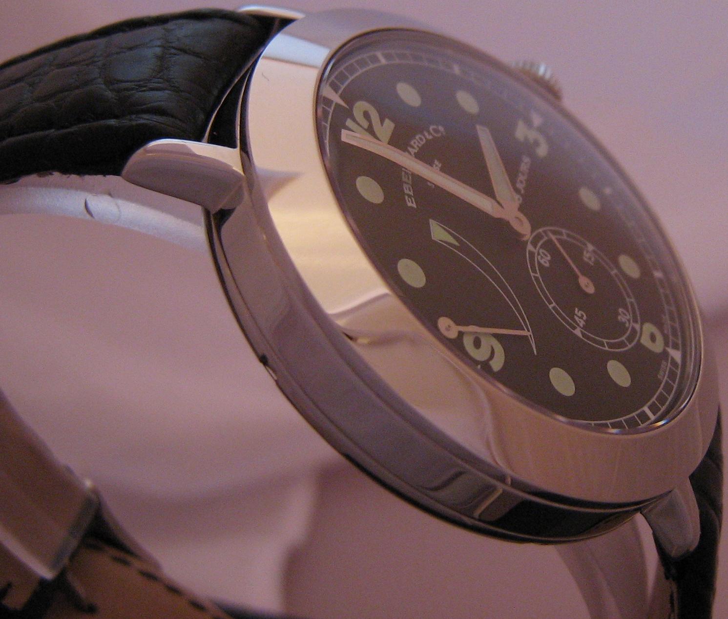 Eberhard & Co Postillon 8 Jours Handwinding Watch, Black Dial With Leather Strap