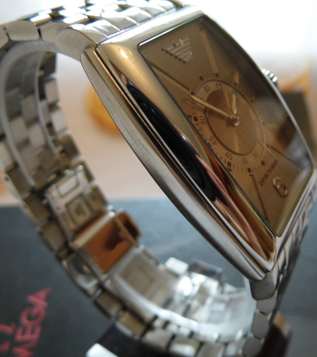 Emporio Armani Tonneau Watch, Silver Dial, Steel Bracelet